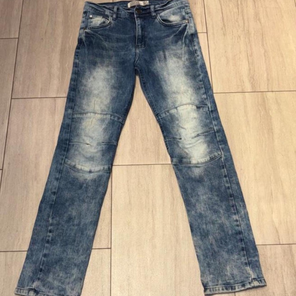 Trestles Supply Co Womens Blue Acid Wash Moto Knee Straight Leg Denim Jeans 14